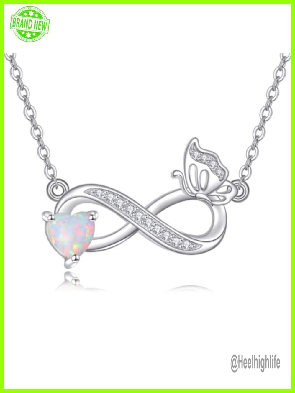 925 Sterling Silver Opal Butterfly Infinity Pendant Necklace Adjustable